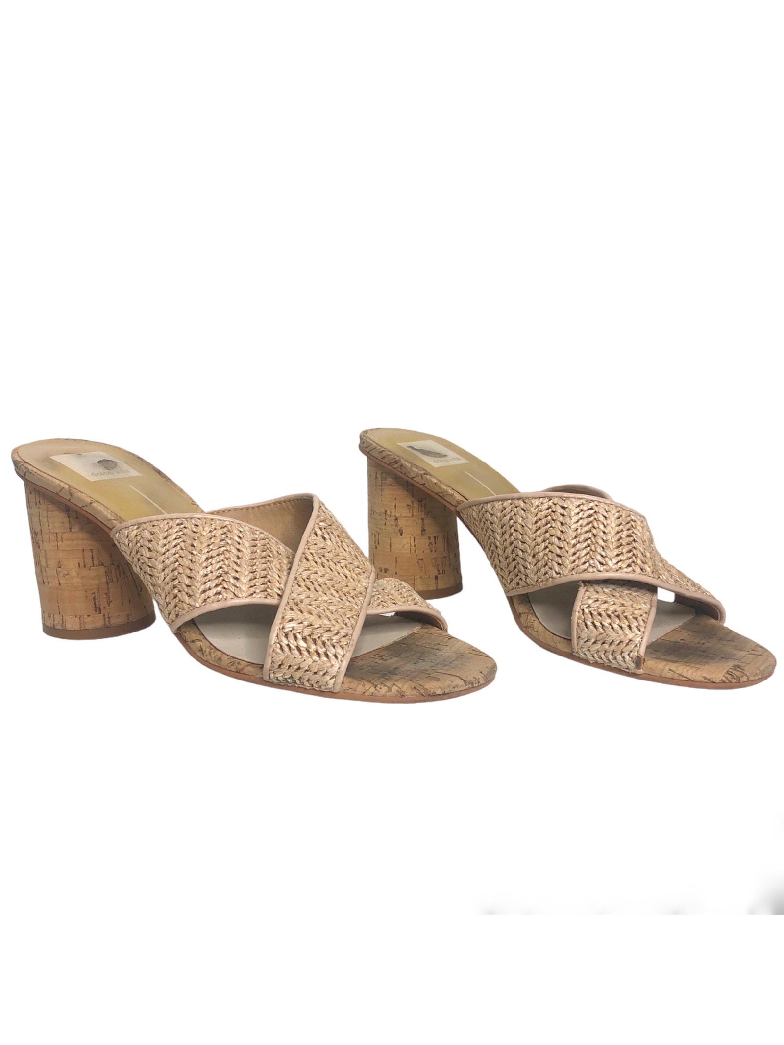 Dolce Vita Sandals Cross Over Woven Jute Cork Block Heel Slip On Tan 8.5